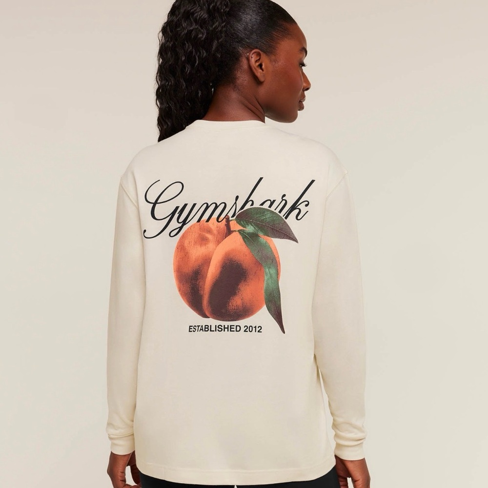 Gymshark Cream Long Sleeve Tee with Peach and Green Leaf Graphic